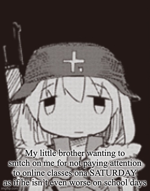 yuuri staring | My little brother wanting to snitch on me for not paying attention to online classes ona SATURDAY as if he isn’t even worse on school days | image tagged in yuuri staring | made w/ Imgflip meme maker