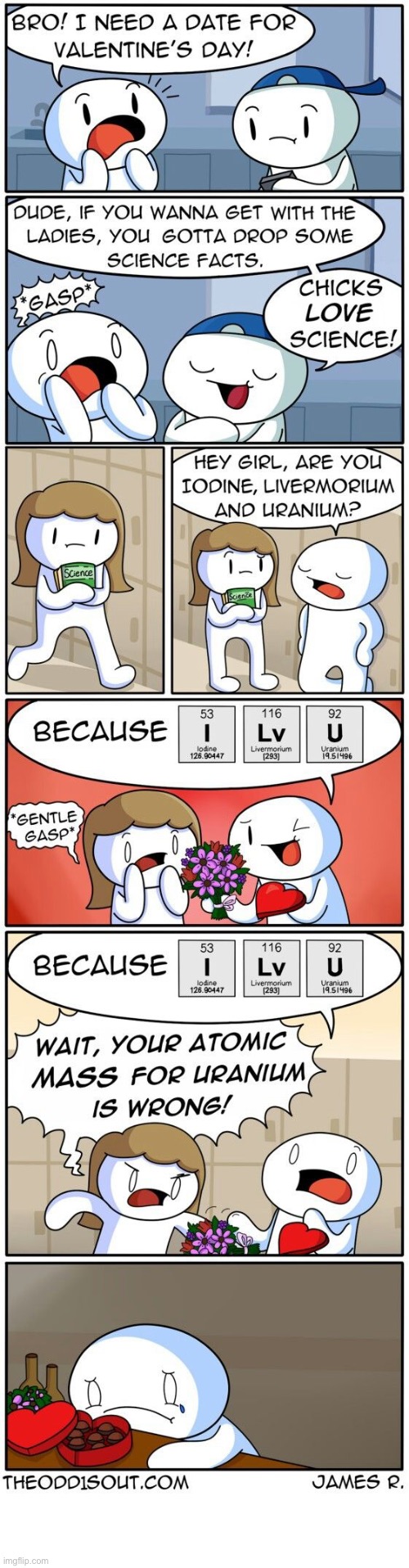 The Odd 1s Out | image tagged in comics,the odd 1s out,valentines day,date,science,rejection | made w/ Imgflip meme maker