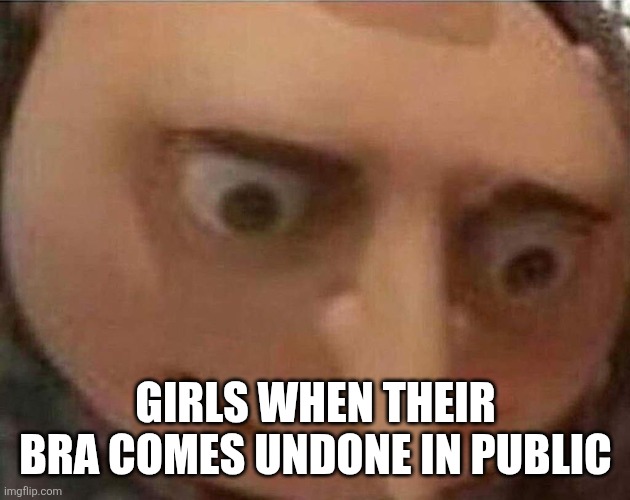 gru meme | GIRLS WHEN THEIR BRA COMES UNDONE IN PUBLIC | image tagged in gru meme | made w/ Imgflip meme maker