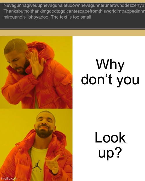 Drake Hotline Bling Meme | Why don’t you Look up? | image tagged in memes,drake hotline bling | made w/ Imgflip meme maker