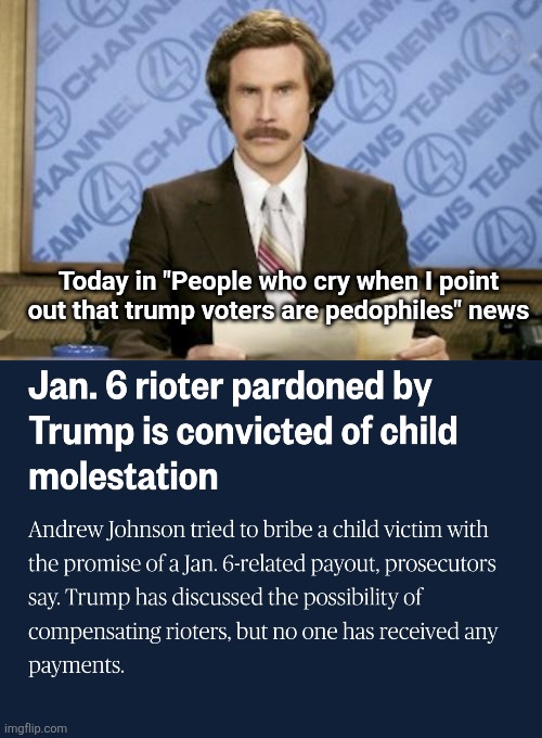 Usual suspect. The fatigue is real | Today in "People who cry when I point out that trump voters are pedophiles" news | image tagged in memes,ron burgundy,scumbag republicans,terrorists,trailer park,pedophiles | made w/ Imgflip meme maker