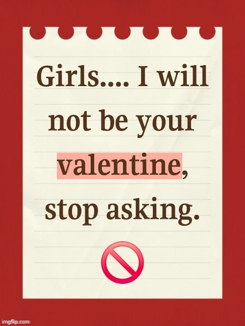 6th template | image tagged in i will not be your valentine | made w/ Imgflip meme maker