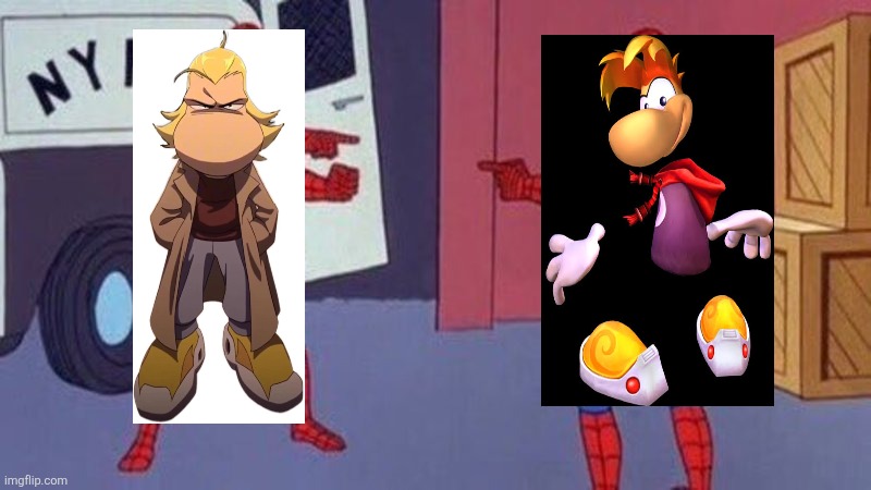 Rayman vs Ramon | image tagged in spiderman pointing at spiderman,rayman,ramon,captain laserhawk,ubisoft,netflix | made w/ Imgflip meme maker