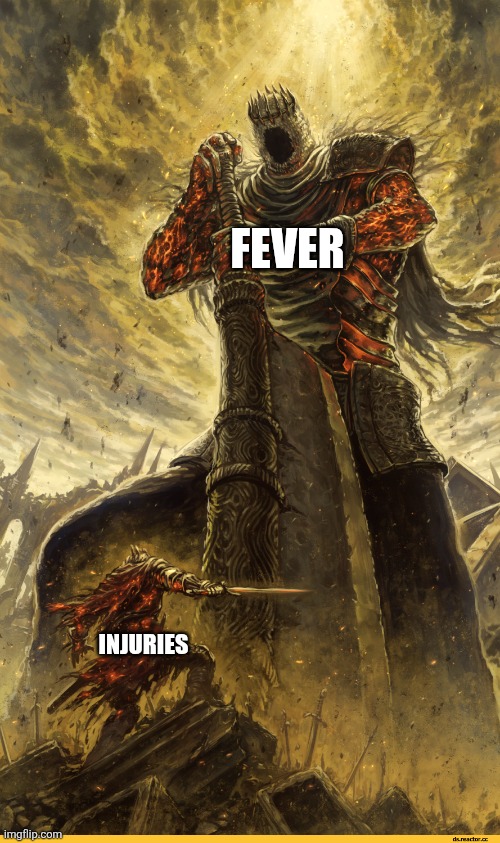 Fever vs Injuries | FEVER; INJURIES | image tagged in giant vs man | made w/ Imgflip meme maker