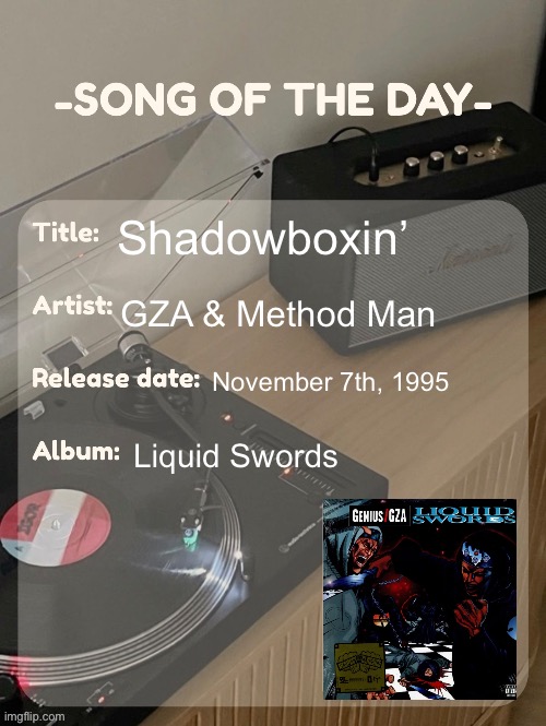 coolest album cover ever btw | Shadowboxin’; GZA & Method Man; November 7th, 1995; Liquid Swords | image tagged in song of the day | made w/ Imgflip meme maker