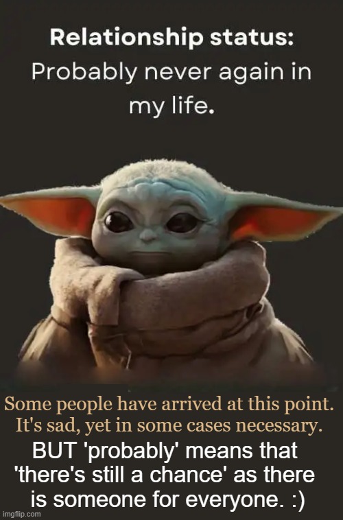 If you build it, he will come. | Some people have arrived at this point. 

It's sad, yet in some cases necessary. BUT 'probably' means that 
'there's still a chance' as there 
is someone for everyone. :) | image tagged in relationships,optimism,single life,commitment,life goals,hope | made w/ Imgflip meme maker