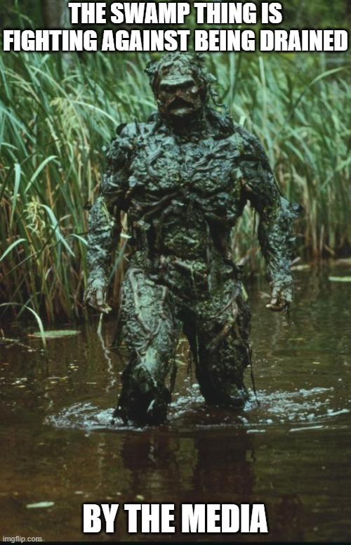 Swamp Thing | THE SWAMP THING IS FIGHTING AGAINST BEING DRAINED BY THE MEDIA | image tagged in swamp thing | made w/ Imgflip meme maker