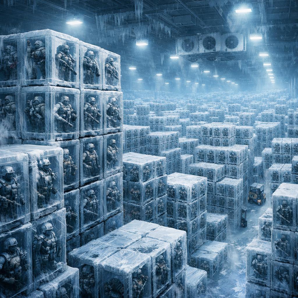 35 Millionen vergessene helldivers in Tiefkühler in einer Lagerh Blank Meme Template