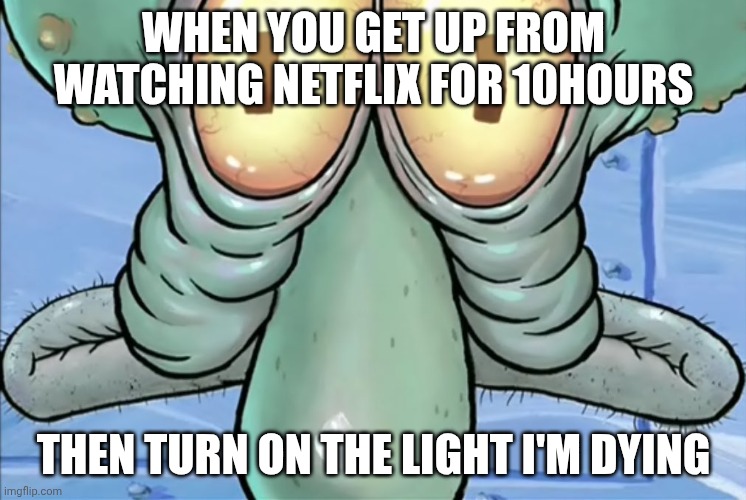 Getting up from watching netflix | WHEN YOU GET UP FROM WATCHING NETFLIX FOR 10HOURS; THEN TURN ON THE LIGHT I'M DYING | image tagged in horrible from watching netflix | made w/ Imgflip meme maker