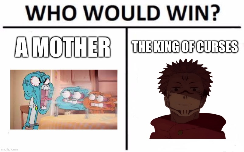Who Would Win? Meme | A MOTHER; THE KING OF CURSES | image tagged in memes,who would win | made w/ Imgflip meme maker