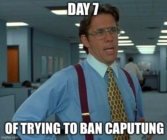 Please report him | DAY 7; OF TRYING TO BAN CAPUTUNG | image tagged in memes,that would be great,banana | made w/ Imgflip meme maker