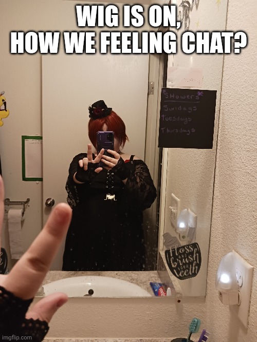Any guess on who I am? | WIG IS ON, HOW WE FEELING CHAT? | image tagged in hint i am from a game and anime | made w/ Imgflip meme maker