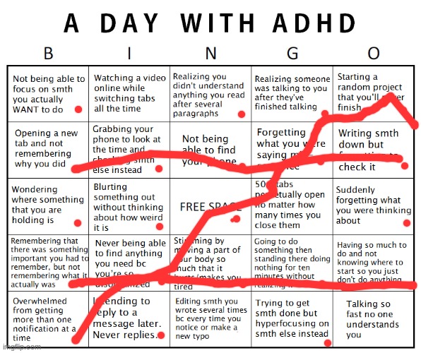 Another ADHD bingo | image tagged in another adhd bingo | made w/ Imgflip meme maker