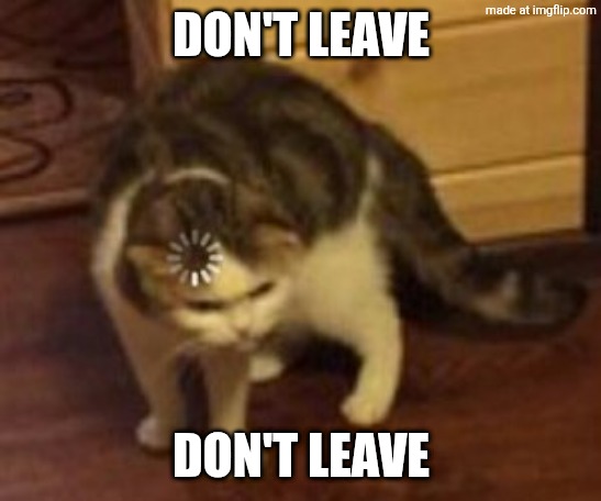 DON'T LEAVE DON'T LEAVE | image tagged in loading cat | made w/ Imgflip meme maker