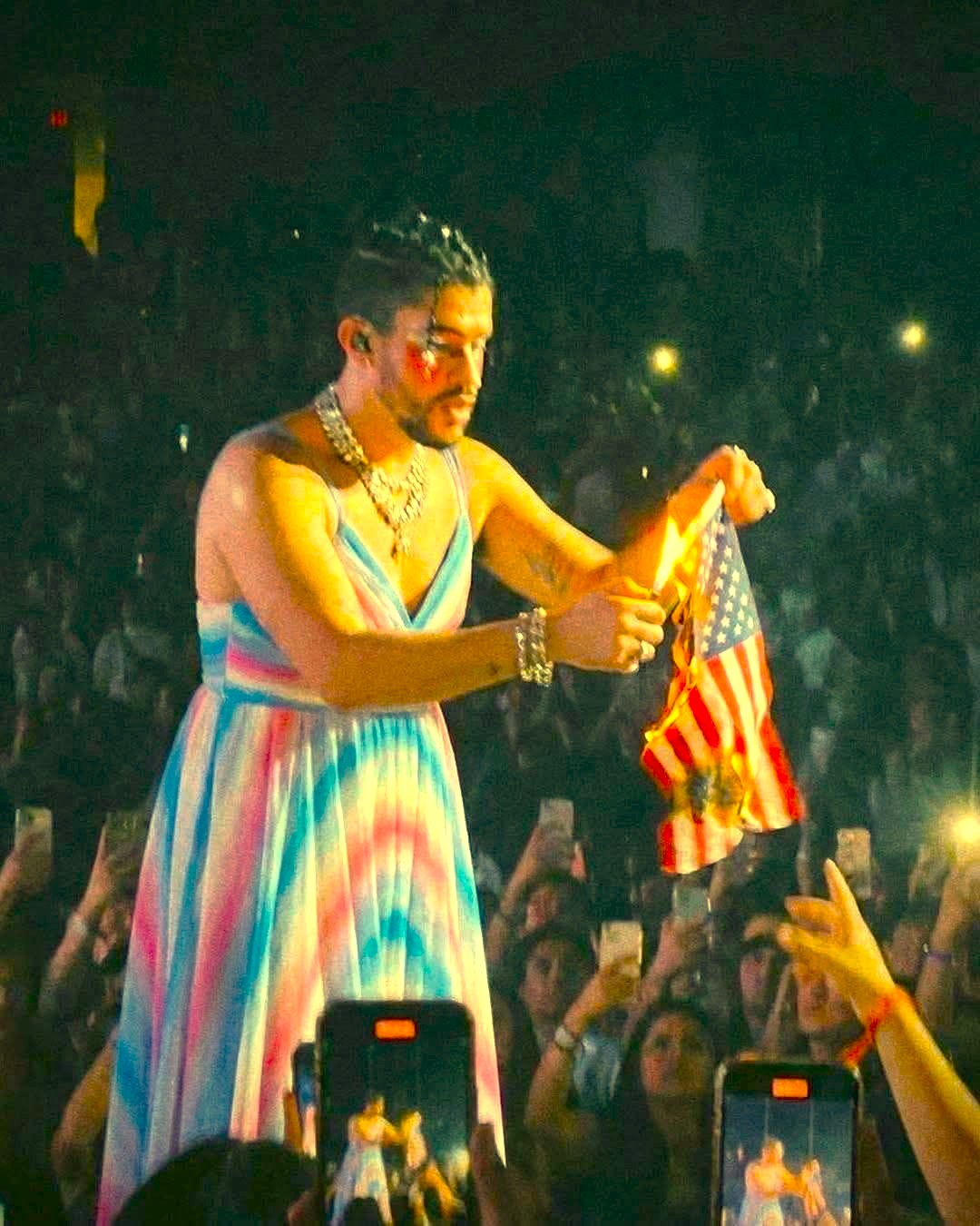 Bad Bunny burns American flag Blank Meme Template