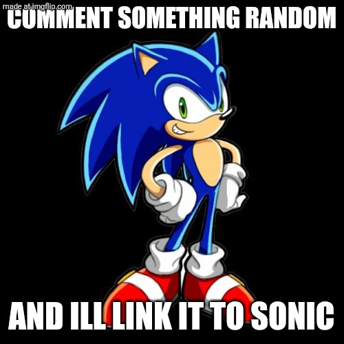 You're Too Slow Sonic Meme | COMMENT SOMETHING RANDOM; AND ILL LINK IT TO SONIC | image tagged in memes,you're too slow sonic | made w/ Imgflip meme maker