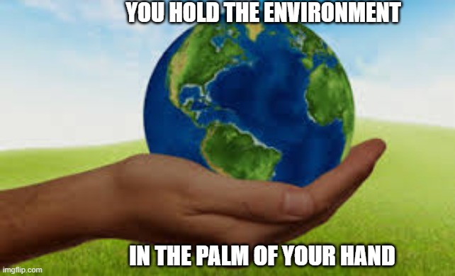 Earth in the palm of your hands | YOU HOLD THE ENVIRONMENT; IN THE PALM OF YOUR HAND | image tagged in environmental protection agency | made w/ Imgflip meme maker