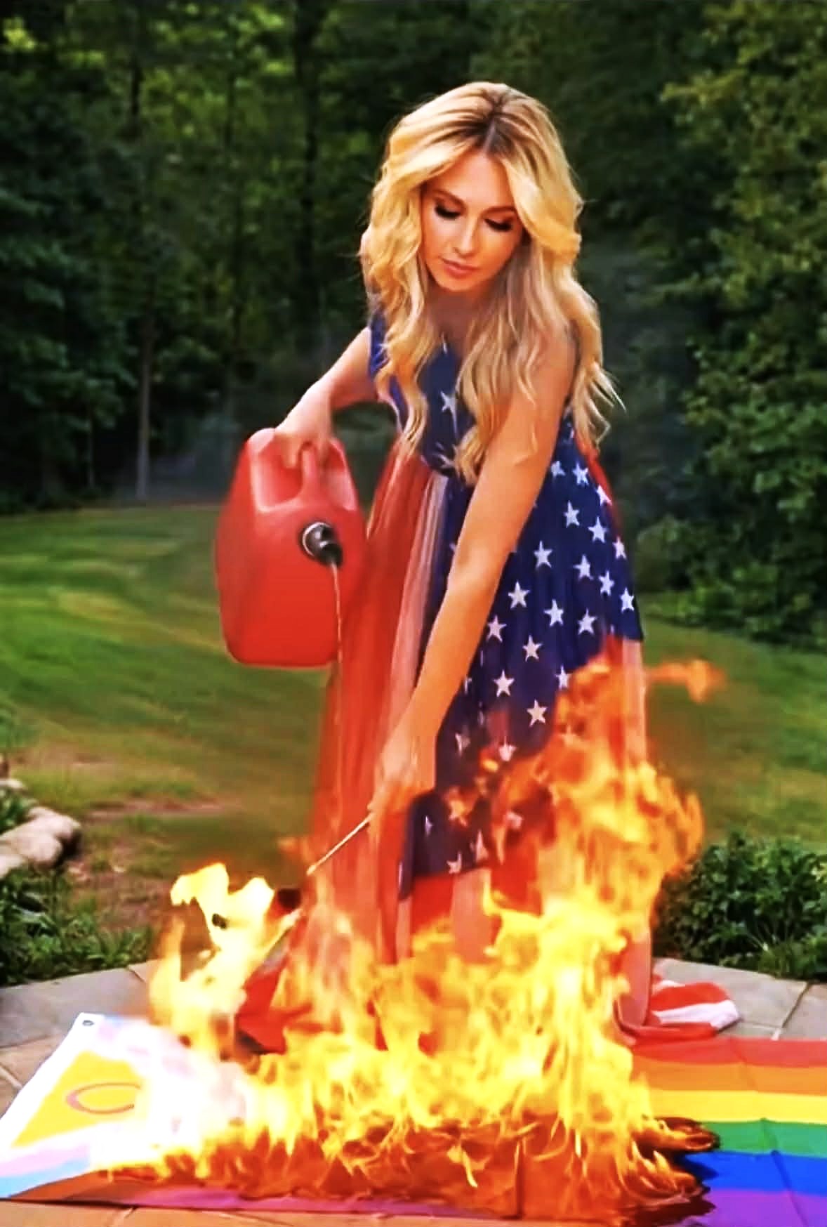 Patriot woman burns LGBTT flag Blank Meme Template