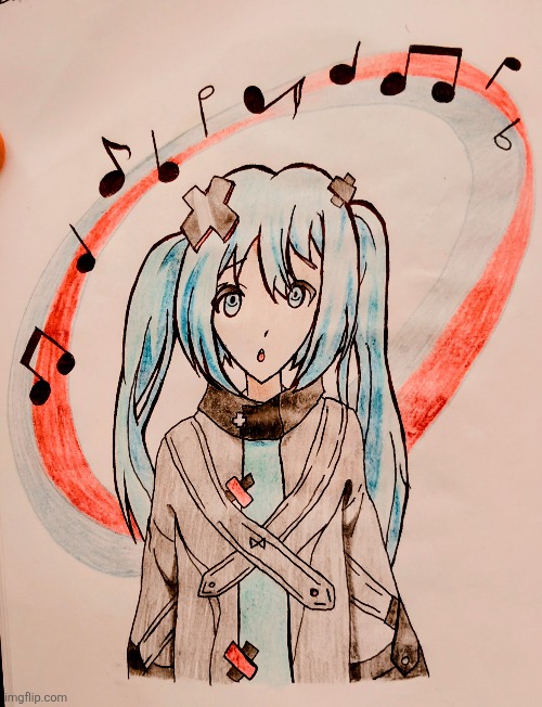 Hatsune Miku drawing | image tagged in drawing,art,hatsune miku,colorful stage,i havent seen this movie,anime | made w/ Imgflip meme maker