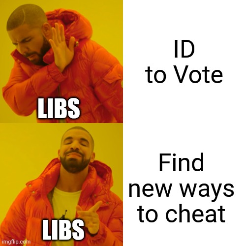 ID to Vote Find new ways to cheat LIBS LIBS | image tagged in memes,drake hotline bling | made w/ Imgflip meme maker