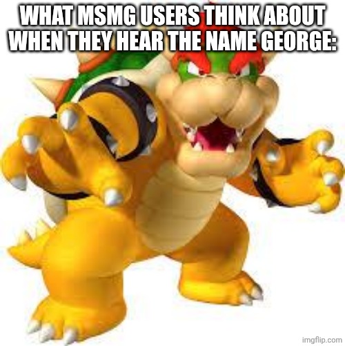 Funni | WHAT MSMG USERS THINK ABOUT WHEN THEY HEAR THE NAME GEORGE: | image tagged in bowser,9geor3,january,11,2025,fart | made w/ Imgflip meme maker