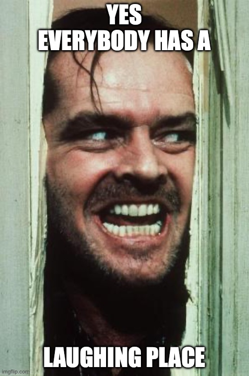 Here's Johnny Meme | YES EVERYBODY HAS A; LAUGHING PLACE | image tagged in memes,here's johnny | made w/ Imgflip meme maker