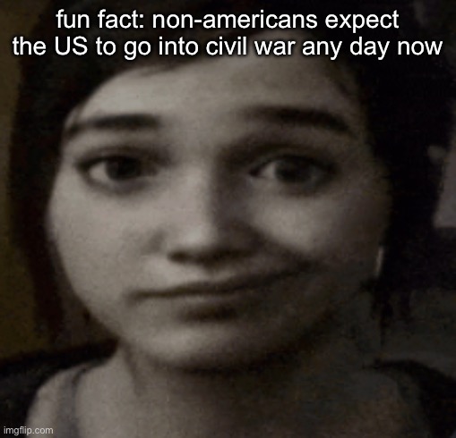 our country really is shit lmao | fun fact: non-americans expect the US to go into civil war any day now | image tagged in ellie | made w/ Imgflip meme maker