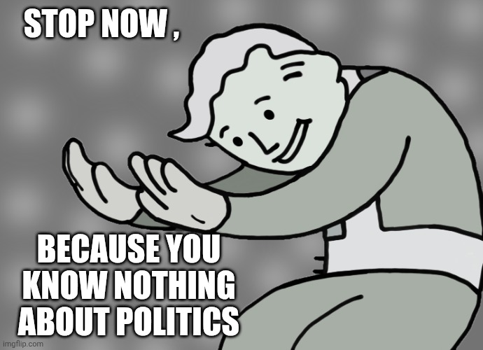 Hol up | STOP NOW , BECAUSE YOU KNOW NOTHING ABOUT POLITICS | image tagged in hol up | made w/ Imgflip meme maker