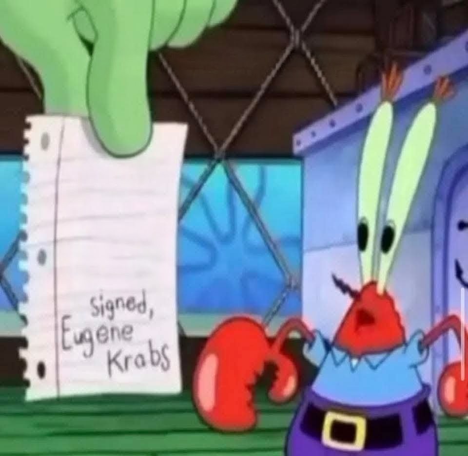 Mr. Krabs' note Blank Meme Template