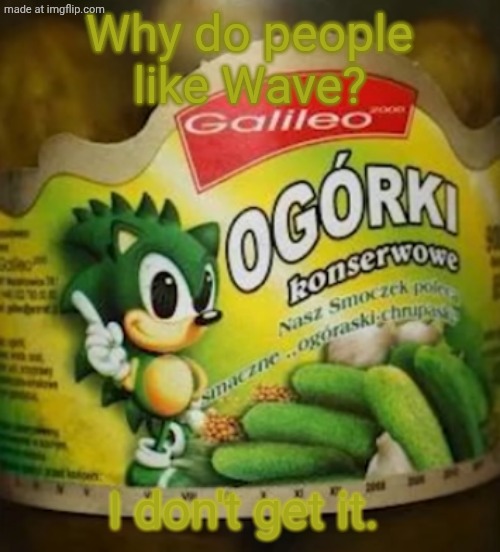 Sonic Pickles | Why do people like Wave? I don't get it. | image tagged in sonic pickles | made w/ Imgflip meme maker