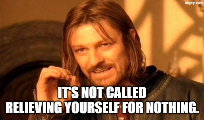 One Does Not Simply Meme | IT'S NOT CALLED RELIEVING YOURSELF FOR NOTHING. | image tagged in memes,one does not simply | made w/ Imgflip meme maker