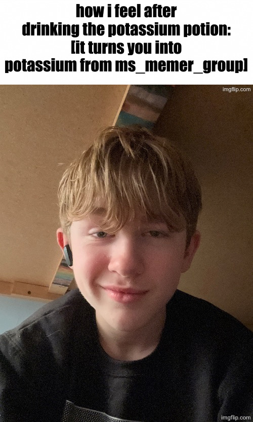 potassium stare | how i feel after drinking the potassium potion:
[it turns you into potassium from ms_memer_group] | image tagged in potassium stare | made w/ Imgflip meme maker