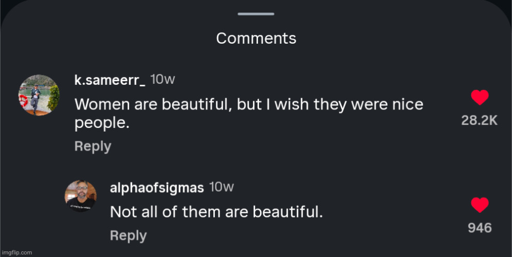 he's the alpha of sigmas | image tagged in women,beautiful,ugly,funny comments,comments,instagram | made w/ Imgflip meme maker
