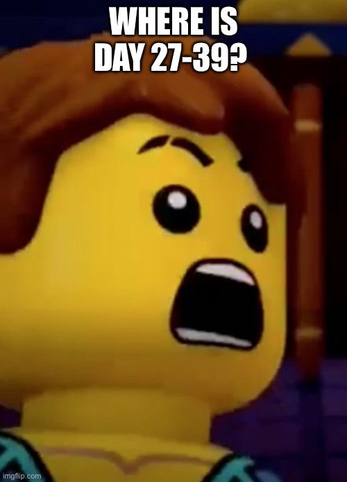 jay- ninjago | WHERE IS DAY 27-39? | image tagged in jay- ninjago | made w/ Imgflip meme maker