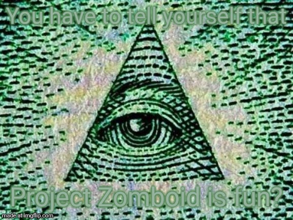 You have to press Q | You have to tell yourself that; Project Zomboid is fun? | image tagged in illuminati | made w/ Imgflip meme maker