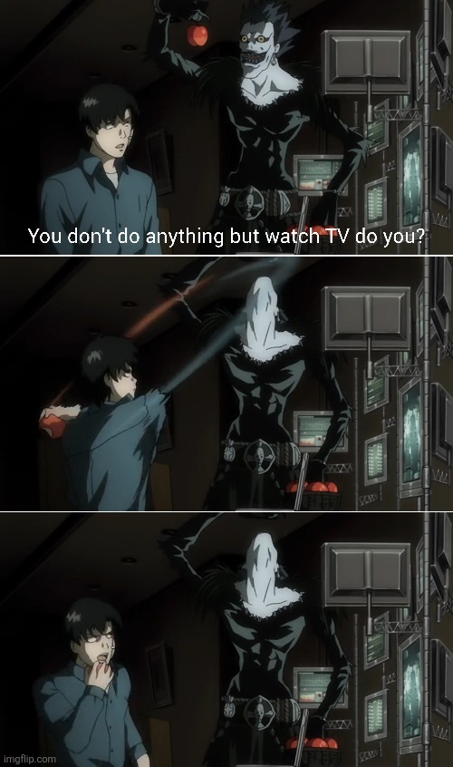MATSUDA DIDN'T LIKE THAT | image tagged in death note,anime,memes,apple,tv,ryuk | made w/ Imgflip meme maker