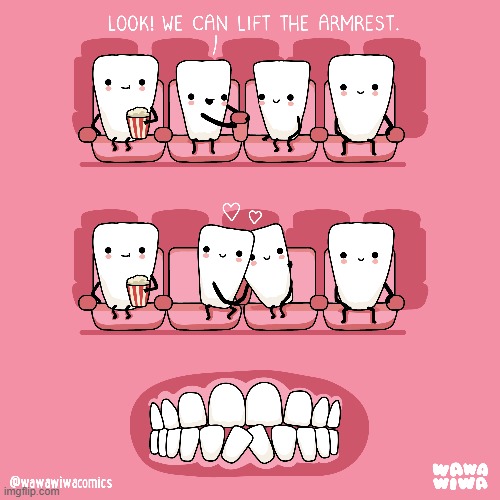 This is probably what happened to my teeth. | image tagged in teeth,movie,theater,armrest,hug,crooked | made w/ Imgflip meme maker