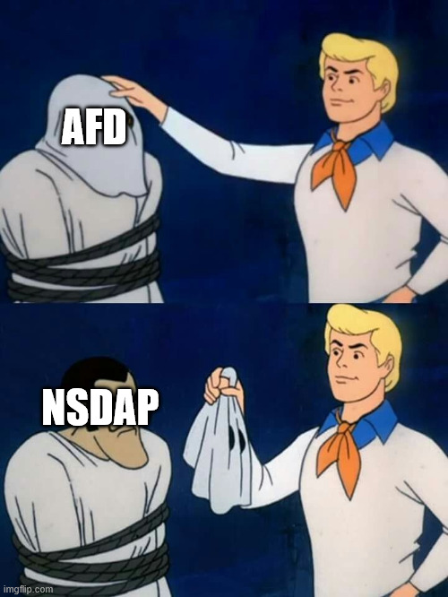 Scooby doo mask reveal | AFD; NSDAP | image tagged in scooby doo mask reveal | made w/ Imgflip meme maker