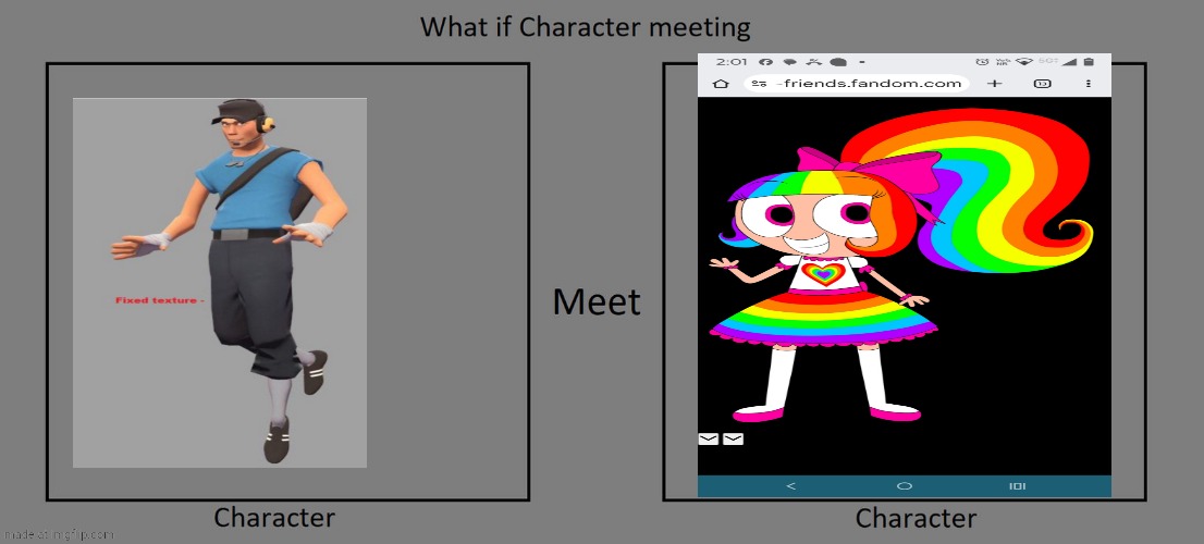 Fill in memes be like: | image tagged in what if character meeting,deviantart,sybau,cringe,oh wow are you actually reading these tags | made w/ Imgflip meme maker