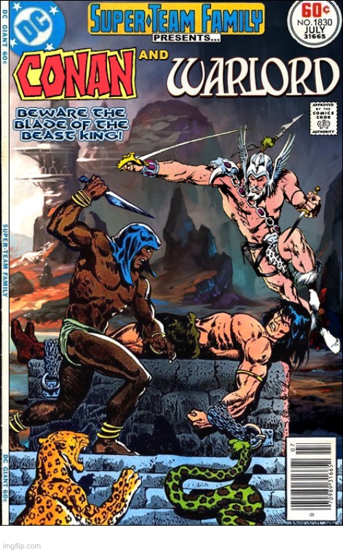 image tagged in comics,conan the barbarian,warlord,crossover,super team family | made w/ Imgflip meme maker