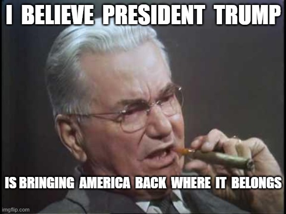MAGA Values | I  BELIEVE  PRESIDENT  TRUMP; IS BRINGING  AMERICA  BACK  WHERE  IT  BELONGS | image tagged in stop reading the tags | made w/ Imgflip meme maker