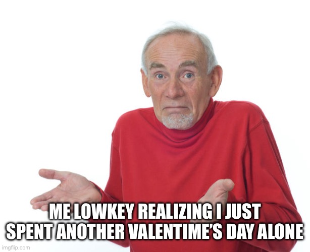 Welp that stinks | ME LOWKEY REALIZING I JUST SPENT ANOTHER VALENTIME’S DAY ALONE | image tagged in guess i ll die | made w/ Imgflip meme maker