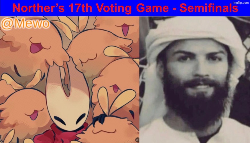 Semifinals are starting, who shall advance to the finale | image tagged in voting game s17 | made w/ Imgflip meme maker