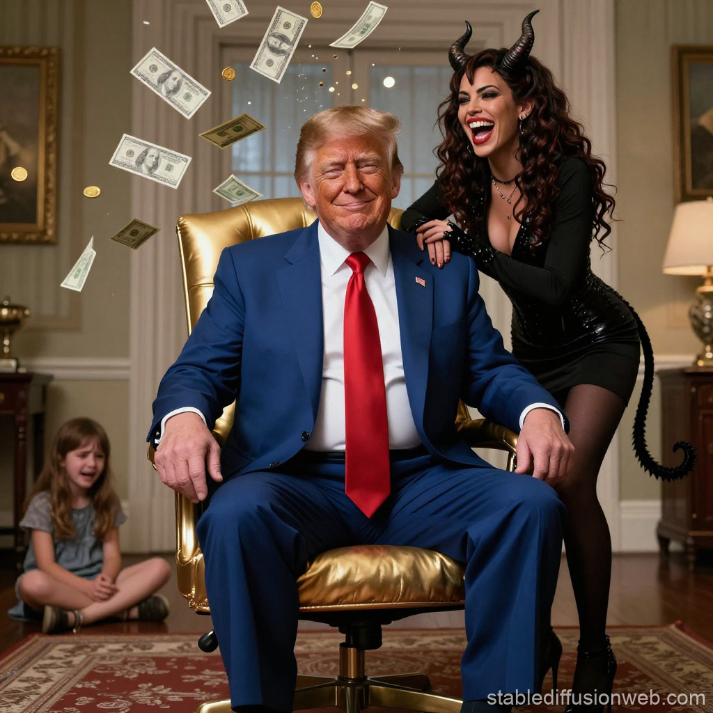 Trump Satan gold girl Faust money evil Blank Meme Template