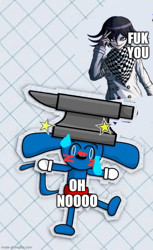 Clone Riggy Drops an Anvil on Riggy’s Head | FUK YOU OH NOOOO | image tagged in clone riggy drops an anvil on riggy s head | made w/ Imgflip meme maker