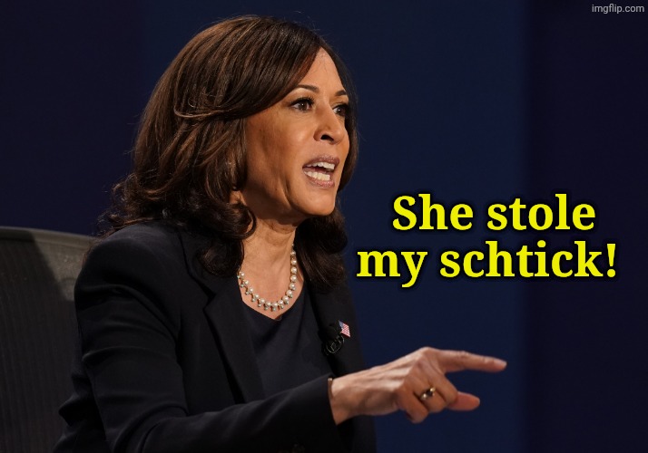 Kamala pointing | She stole my schtick! | image tagged in kamala pointing | made w/ Imgflip meme maker