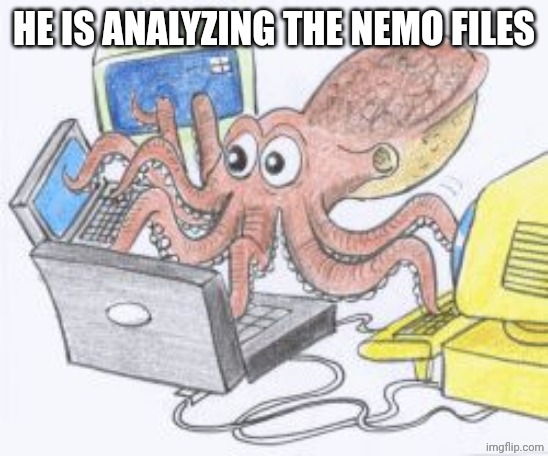 octopus | HE IS ANALYZING THE NEMO FILES | image tagged in octopus | made w/ Imgflip meme maker