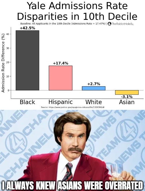 Who'd think DEI-'merit' would turn reality on its exact head, and then some. All of us racists did... | I ALWAYS KNEW ASIANS WERE OVERRATED | image tagged in woke,anchorman,identity politics,politics | made w/ Imgflip meme maker