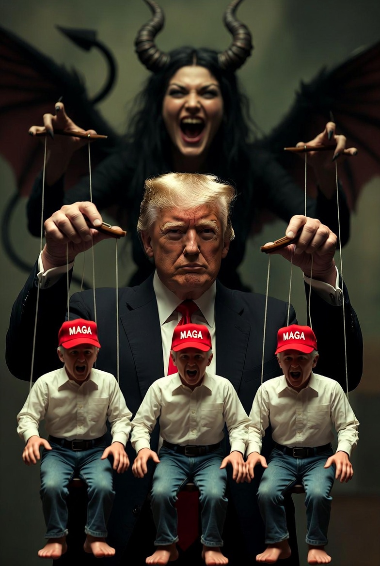Donald Trump puppet master marionettes strings MAGA Satan Devil Blank Meme Template