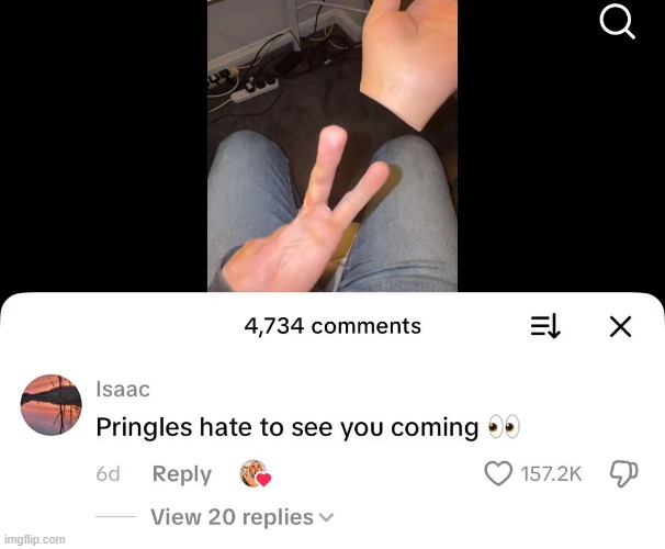 This person lost some fingers from a workshop accident and wears a prosthetic hand over it | image tagged in hand,fingers,two,pringles | made w/ Imgflip meme maker